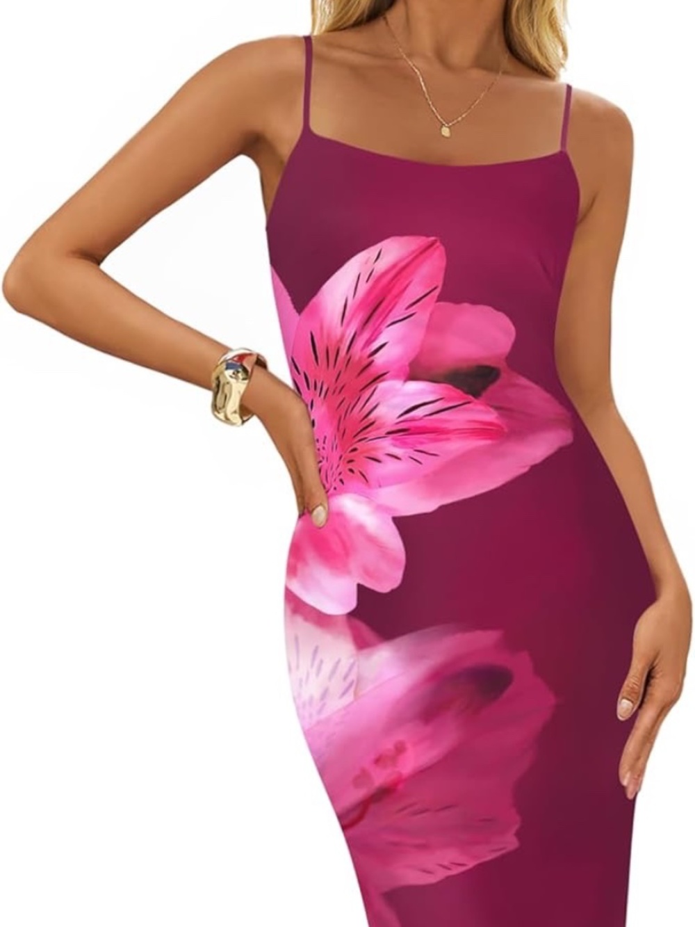 ZESICA Bodycon Maxi Dress Floral Spaghetti Strap -Size Large